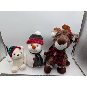 Fine Toys Reindeer Brown Snowman Bear White Plush Stuffed Animal Toy